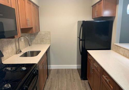 Modern kitchen with plank flooring